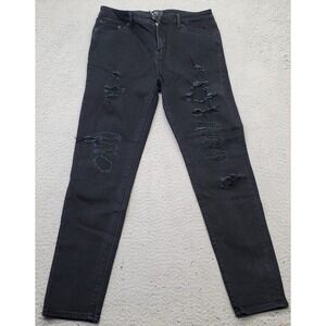 Earnest Sewn Jeans Womens 29 Black Denim Stretch Distressed Dark Wash Skinny Leg